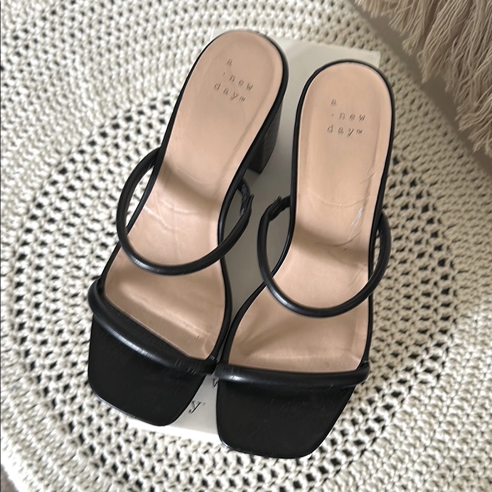 Elegant Black Strappy Heels - low heel